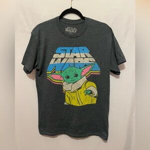 Star Wars Dark Gray Tee with Colorful Baby Yoda Grogu Mandalorian Medium